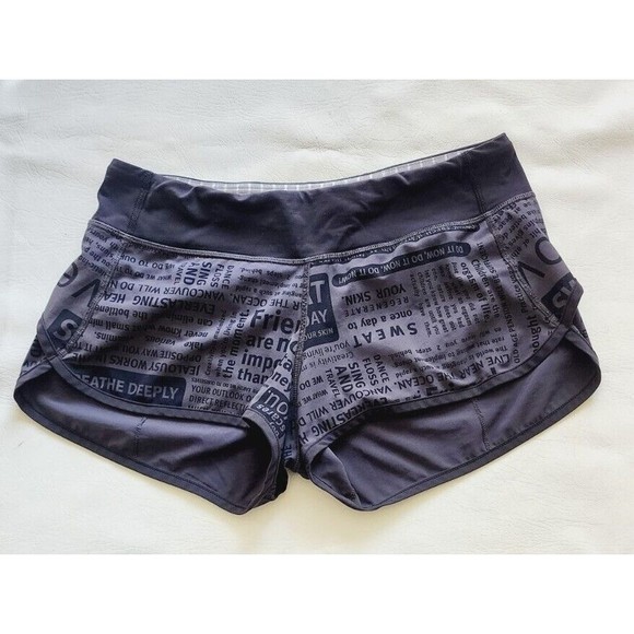 Lululemon Run SPEED SHORTS Classic Manifesto Deep Coal Black Script 6 RARE - Picture 2 of 6